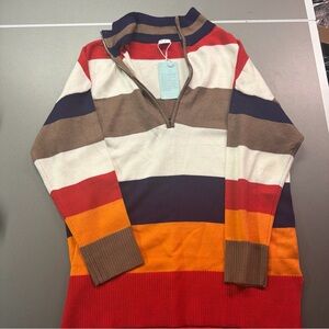 WIHOLL Striped Knit Zip-up Hoodie Sweater Women's Size Small oversized brand new